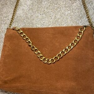 Express Tan Crossbody Bag with Gold Chain